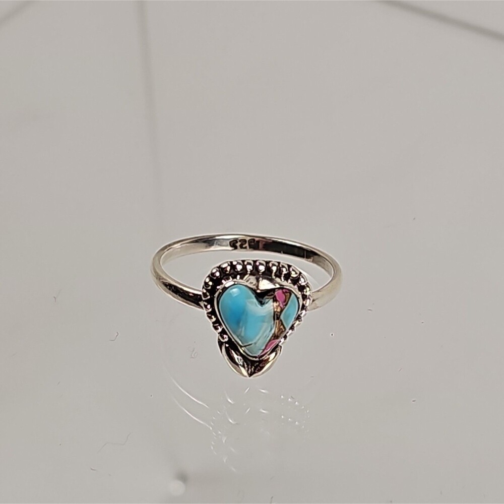 Cotton Candy Dahlia 925 Sterling Silver Turquoise Multicolor Heart Ring
